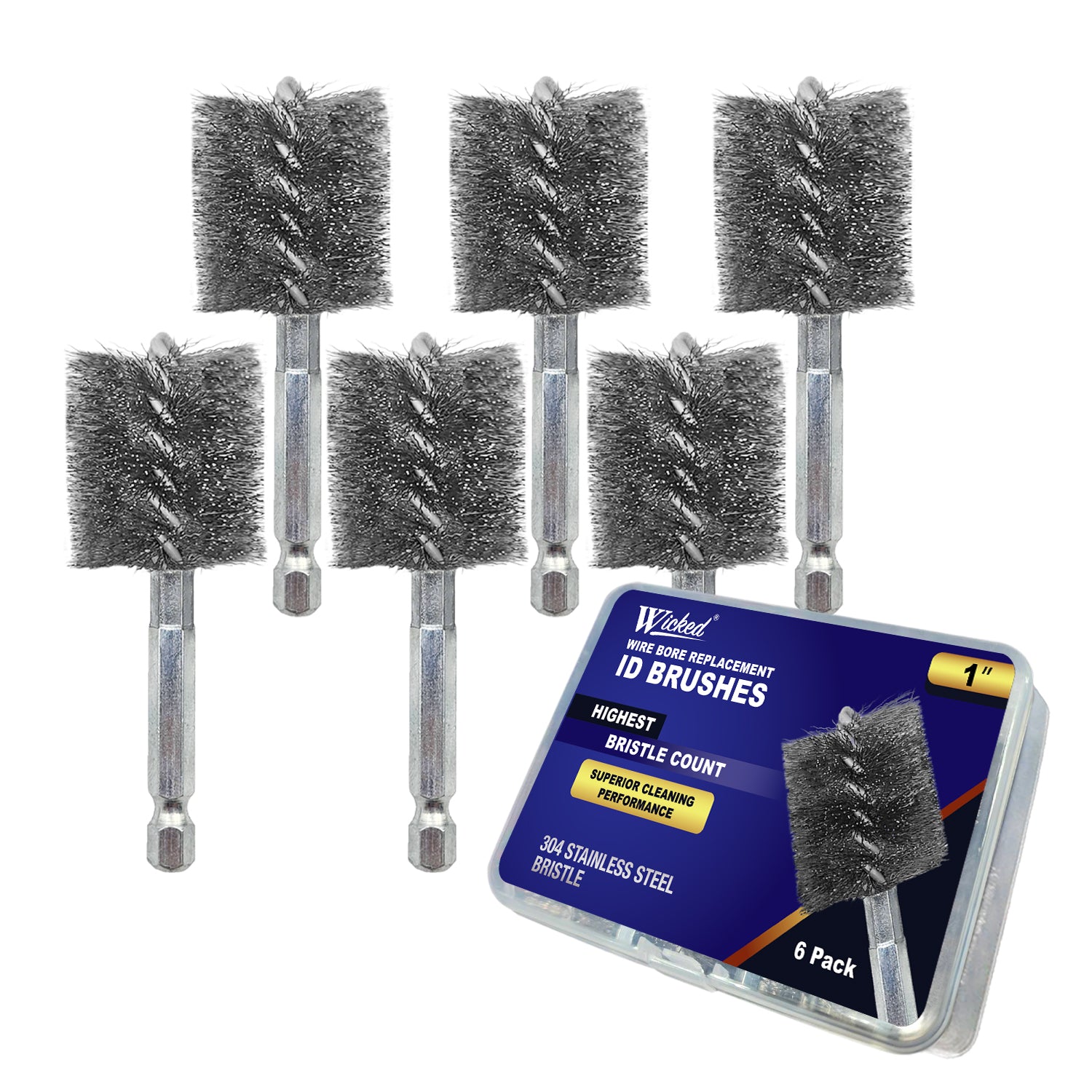 WICKED ID Copper Pipe Fitting Cleaner Wire Bore Replacement Brushes 1" - Wicked Tools USA